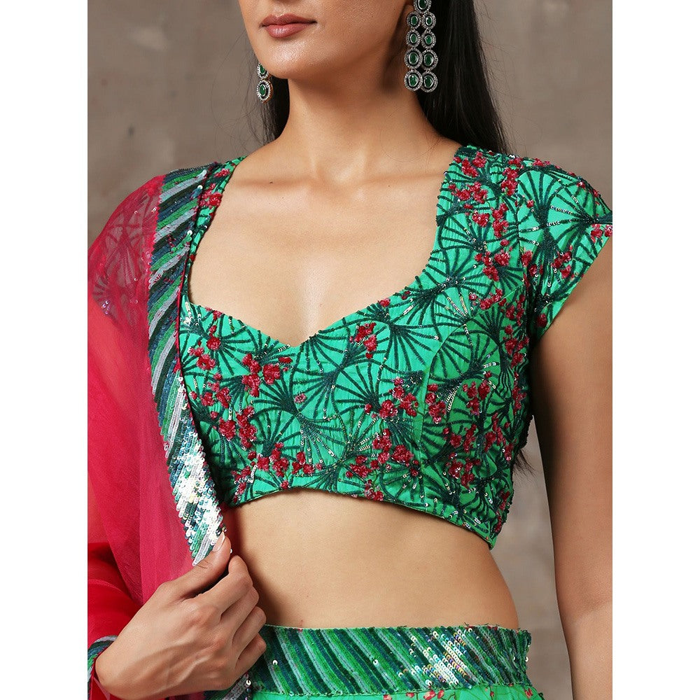Label Nitika Green Embroidered Lehenga Blouse & Dupatta (Set of 3)
