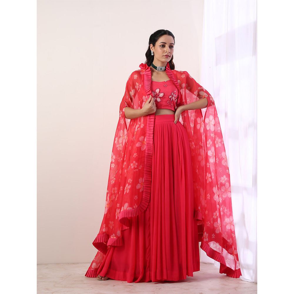 Label Nitika Hot Pink Pleated Skirt Blouse & Jacket (Set of 3)
