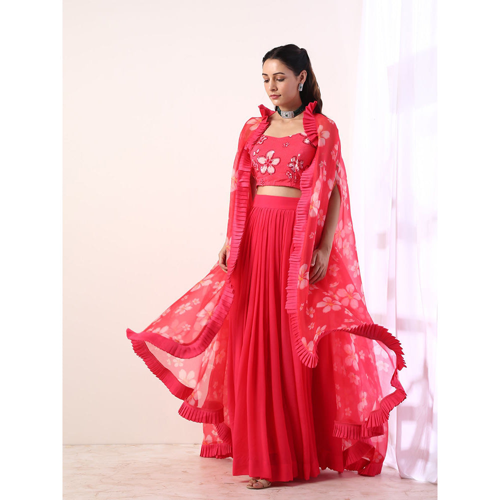 Label Nitika Hot Pink Pleated Skirt Blouse & Jacket (Set of 3)