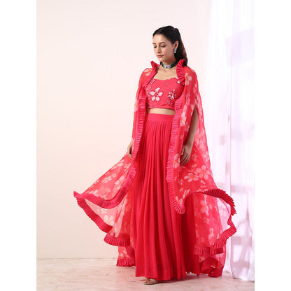 Label Nitika Hot Pink Pleated Skirt Blouse & Jacket (Set of 3)