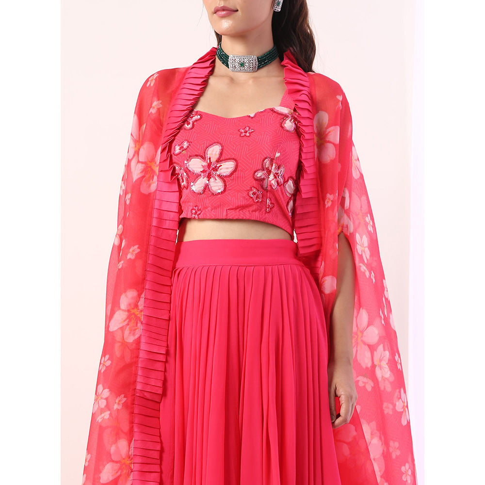 Label Nitika Hot Pink Pleated Skirt Blouse & Jacket (Set of 3)