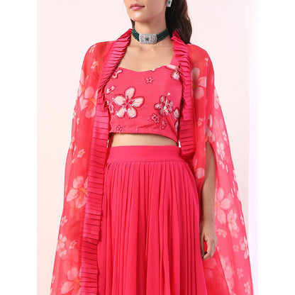 Label Nitika Hot Pink Pleated Skirt Blouse & Jacket (Set of 3)