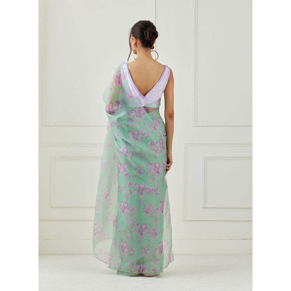 Label Nitika Mint Green Organza Saree with Stitched Blouse