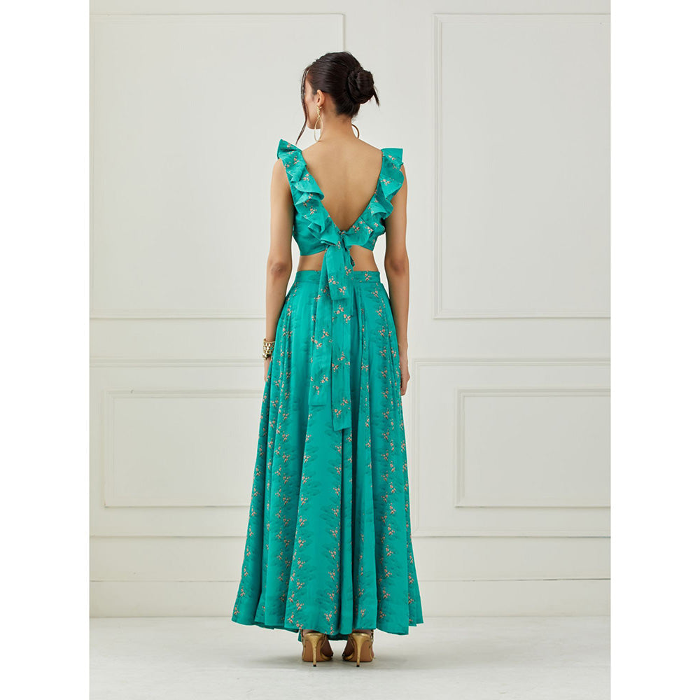 Label Nitika Teal Lehenga Blouse with Dupatta (Set of 3)