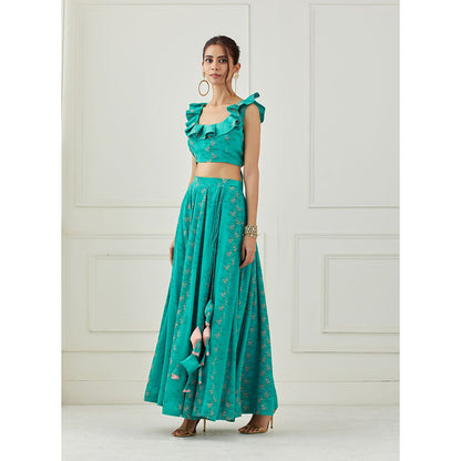 Label Nitika Teal Lehenga Blouse with Dupatta (Set of 3)