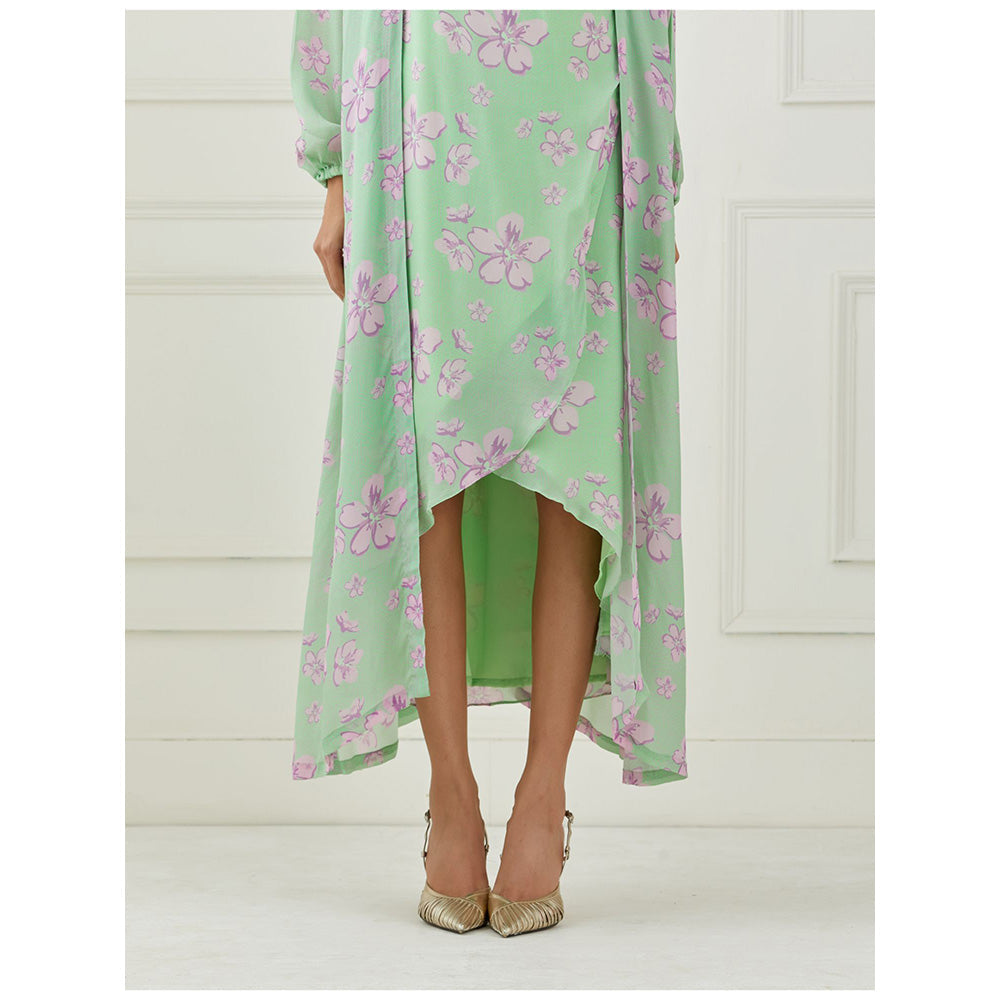 Label Nitika Mint Green Dress with Cape (Set of 2)