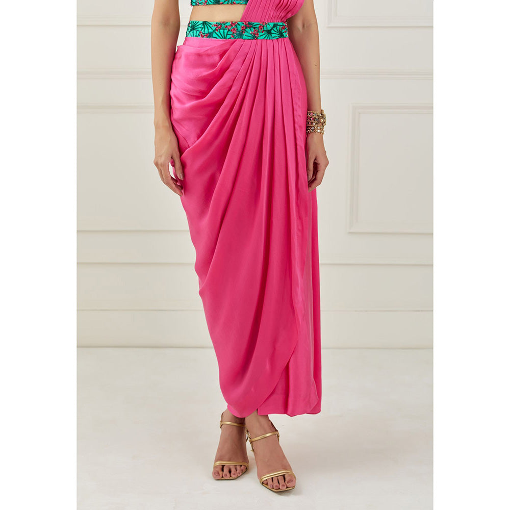 Label Nitika Pink Draped Saree with Sleeveless Stitched Blouse