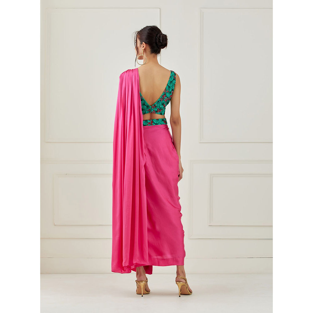 Label Nitika Pink Draped Saree with Sleeveless Stitched Blouse