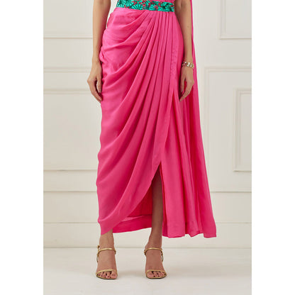 Label Nitika Pink Draped Saree with Sleeves Saree with Stitched Blouse