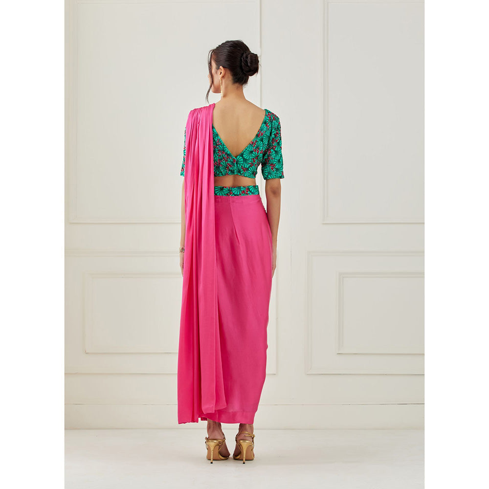 Label Nitika Pink Draped Saree with Sleeves Saree with Stitched Blouse