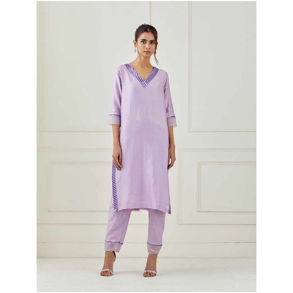 Label Nitika Lavender Embroidered Kurta Pant & Dupatta (Set of 3)