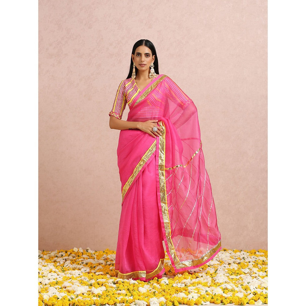 Label Nitika Pink Organza Saree with Stitched Blouse