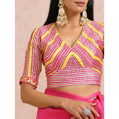 Label Nitika Pink Organza Saree with Stitched Blouse