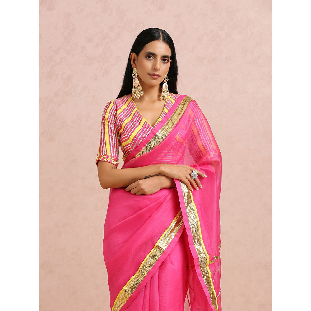 Label Nitika Pink Organza Saree with Stitched Blouse