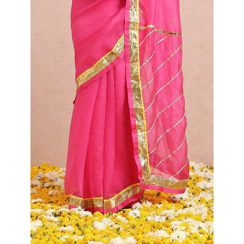 Label Nitika Pink Organza Saree with Stitched Blouse