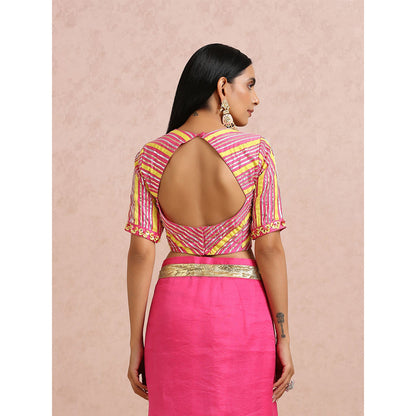 Label Nitika Pink Organza Saree with Stitched Blouse