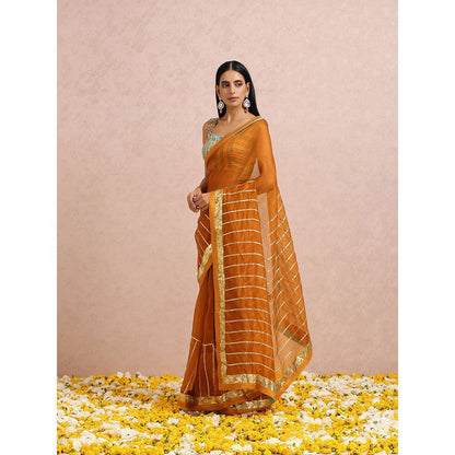 Label Nitika Rust Saree Or Sleeves Saree with Stitched Blouse