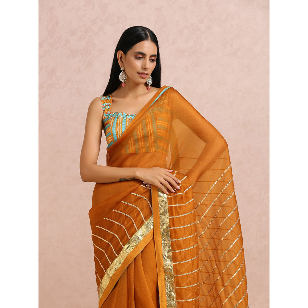Label Nitika Rust Saree Or Sleeves Saree with Stitched Blouse