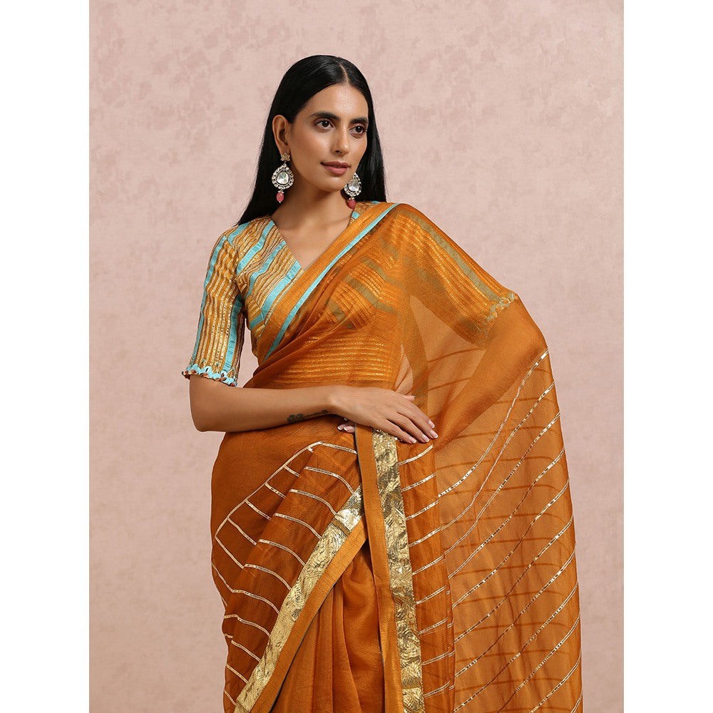 Label Nitika Rust Saree with Stitched Blouse