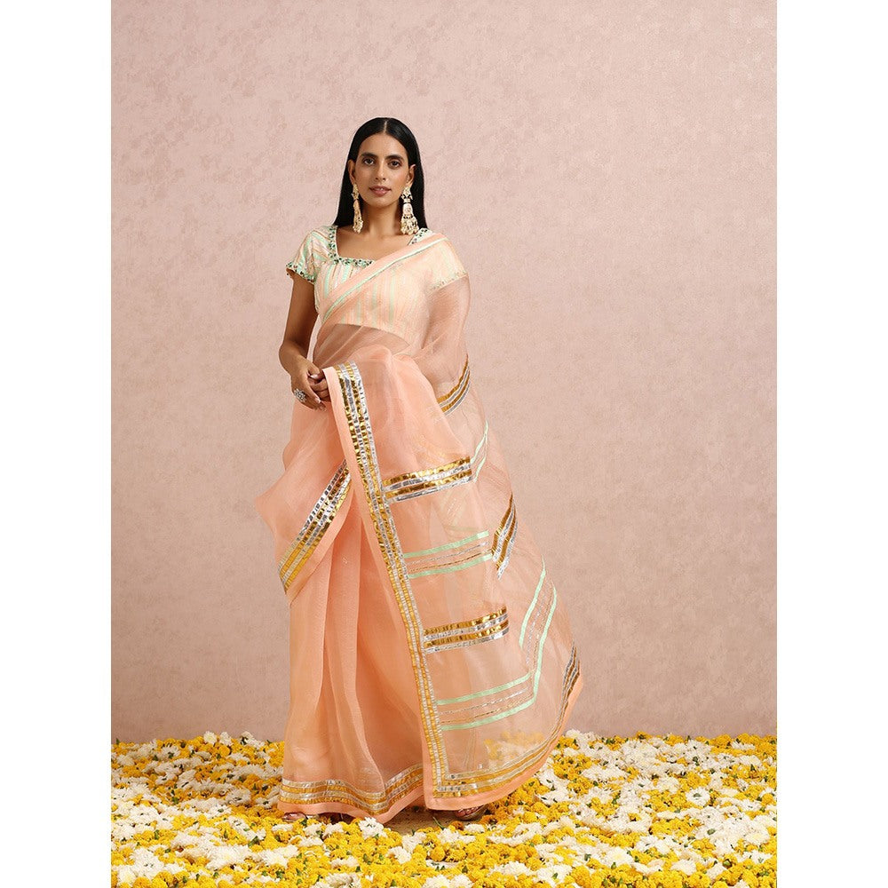 Label Nitika Peach Gota Work Saree with Stitched Blouse