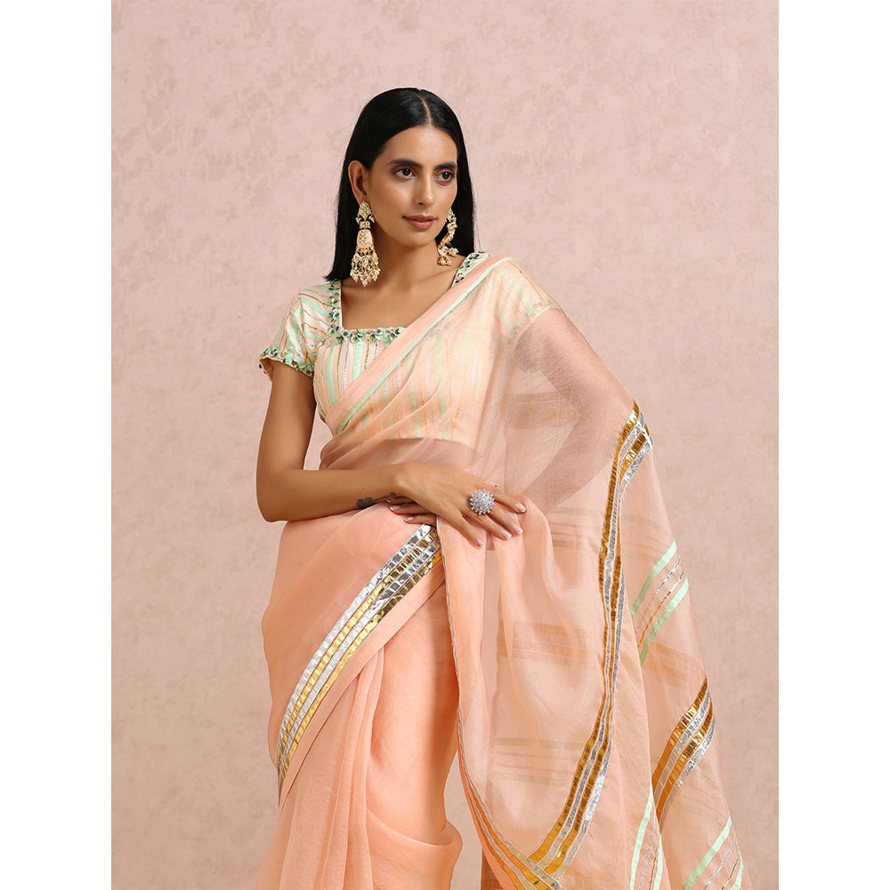 Label Nitika Peach Gota Work Saree with Stitched Blouse