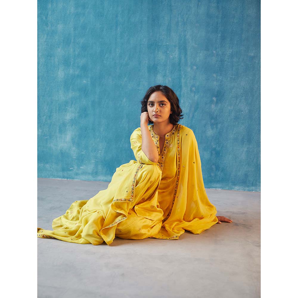 Label Earthen Rachna Kurta with Sharara & Dupatta (Set of 3)