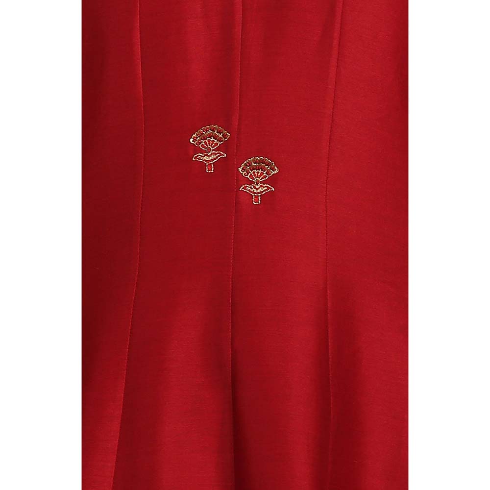 Label Earthen Women Maroon Embroidered Anarkali Kurta with Palazzo & Dupatta (Set of 3)