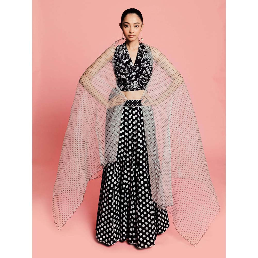 Label Earthen Women Black Floral Lehenga with Choli & Dupatta (Set of 3)