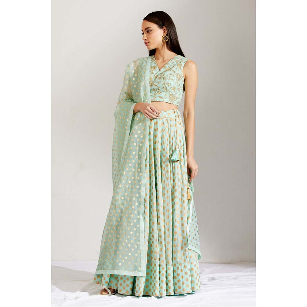 Label Earthen Women Green Floral Lehenga with Choli & Dupatta (Set of 3)