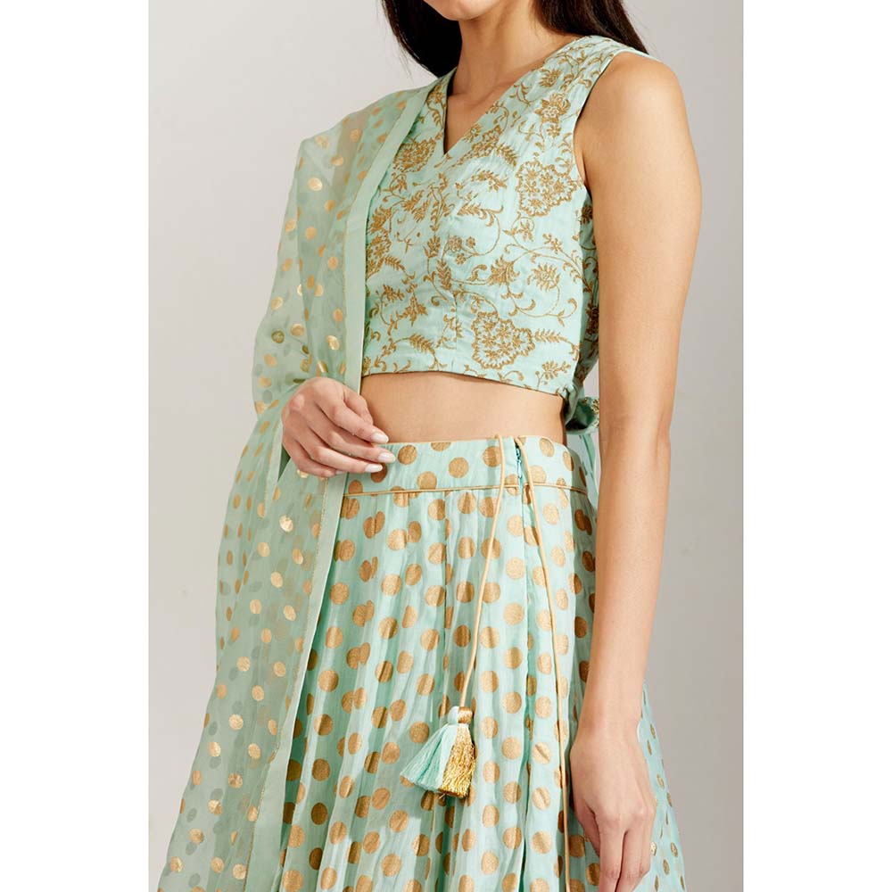 Label Earthen Women Green Floral Lehenga with Choli & Dupatta (Set of 3)