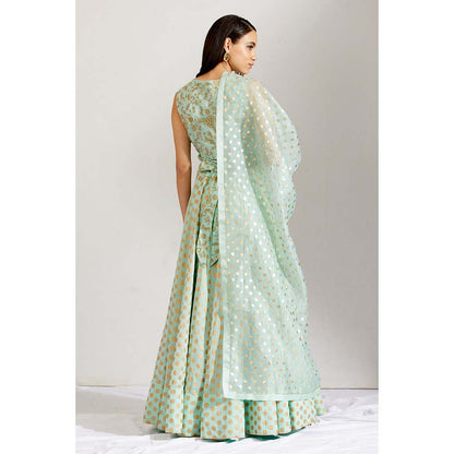 Label Earthen Women Green Floral Lehenga with Choli & Dupatta (Set of 3)