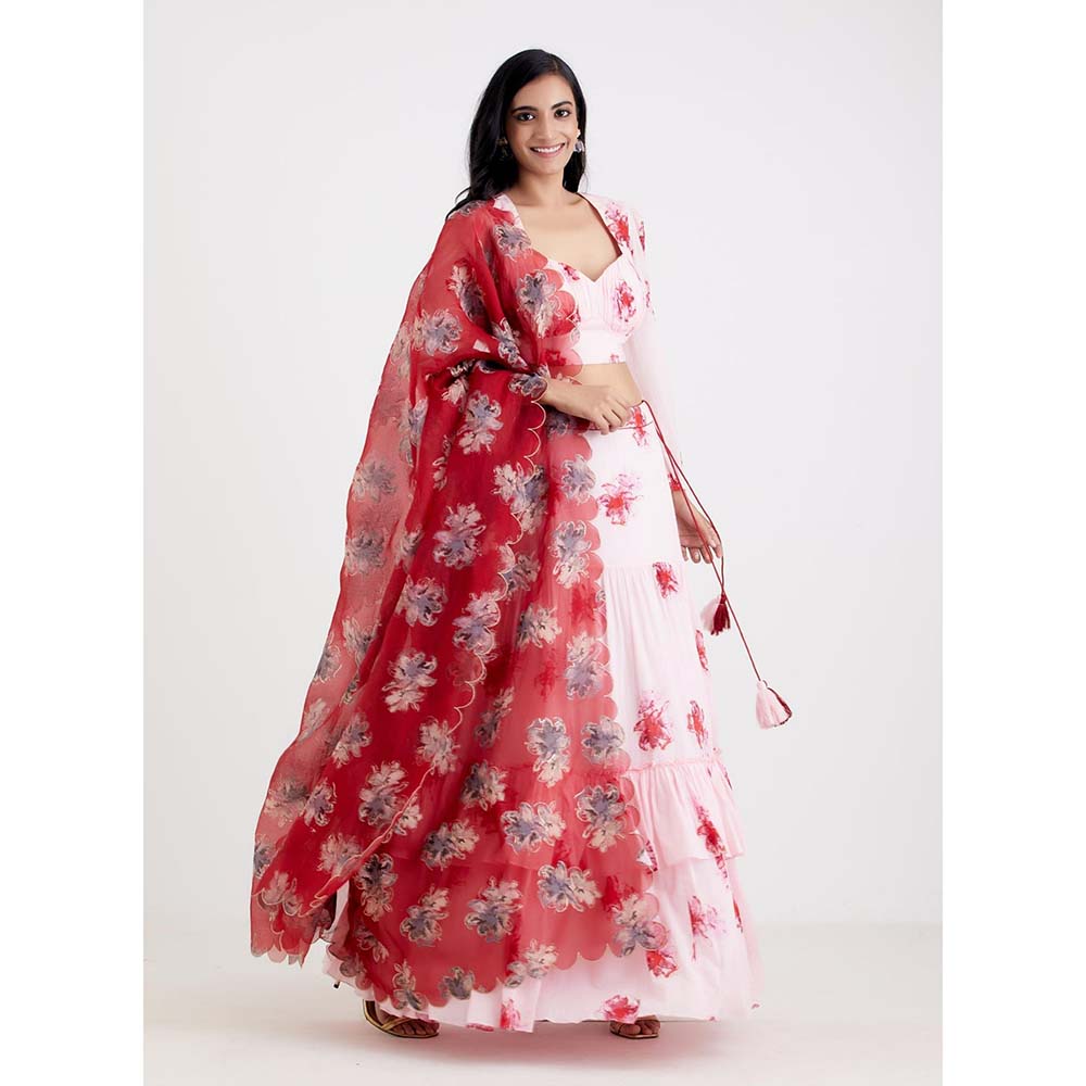 Label Earthen Women Pink Floral Lehenga with Choli & Dupatta (Set of 3)