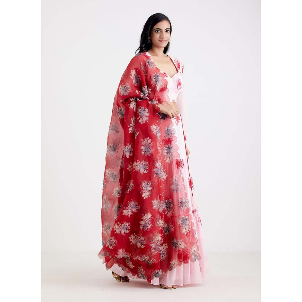 Label Earthen Women Pink Floral Lehenga with Choli & Dupatta (Set of 3)