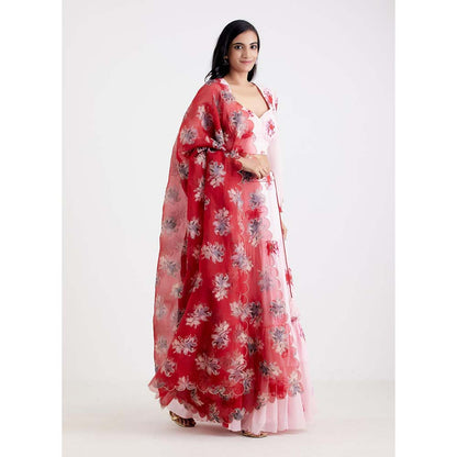 Label Earthen Women Pink Floral Lehenga with Choli & Dupatta (Set of 3)