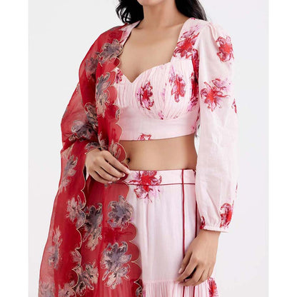 Label Earthen Women Pink Floral Lehenga with Choli & Dupatta (Set of 3)