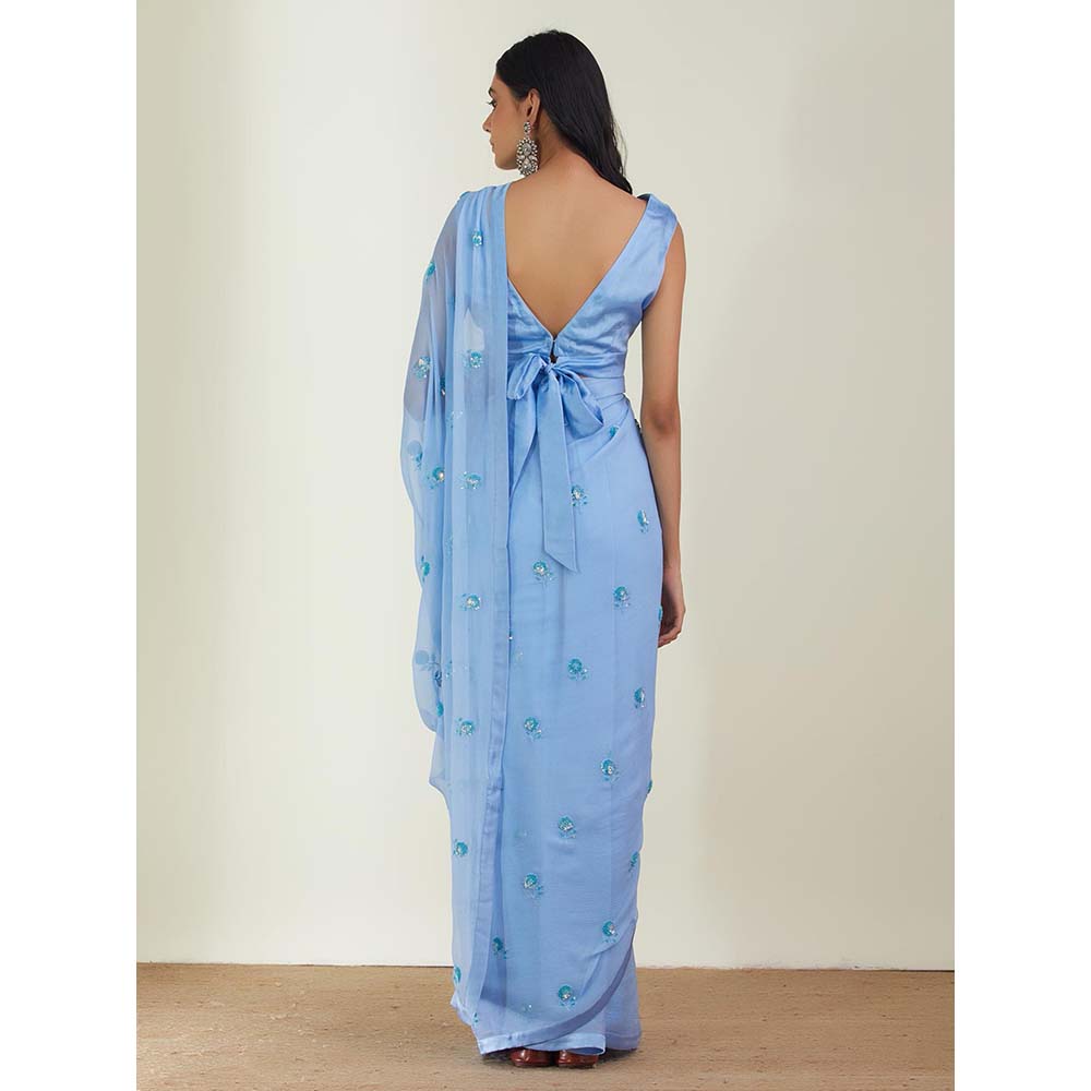 Label Earthen Women Blue Floral Saree with Stitched Blouse