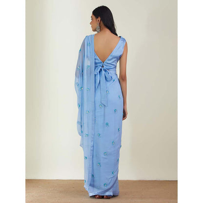 Label Earthen Women Blue Floral Saree with Stitched Blouse