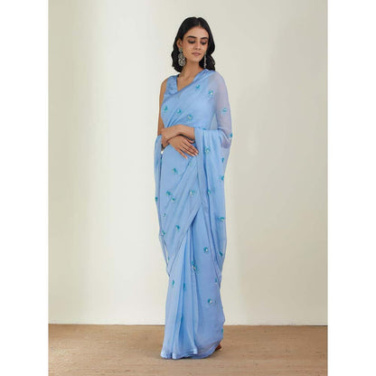 Label Earthen Women Blue Floral Saree with Stitched Blouse