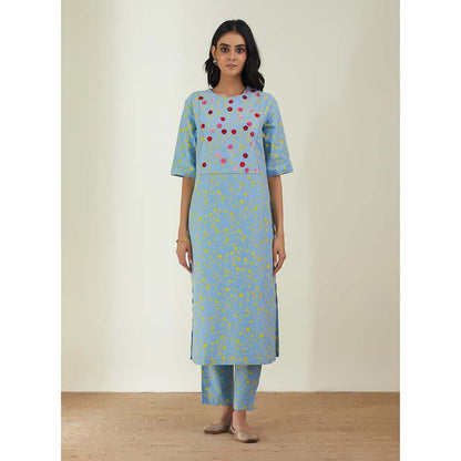 Label Earthen Women Blue Floral Kurta with Pant (Set of 2)