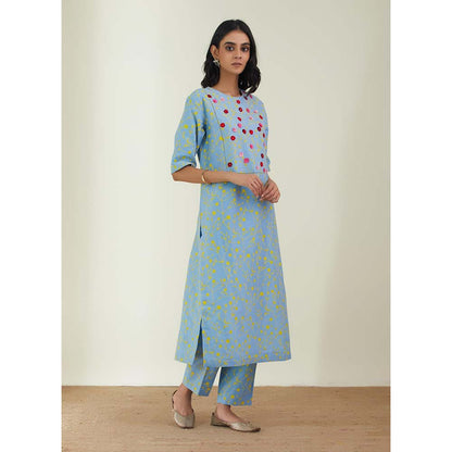 Label Earthen Women Blue Floral Kurta with Pant (Set of 2)