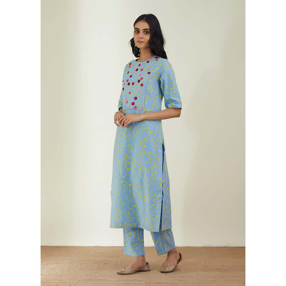 Label Earthen Women Blue Floral Kurta with Pant (Set of 2)