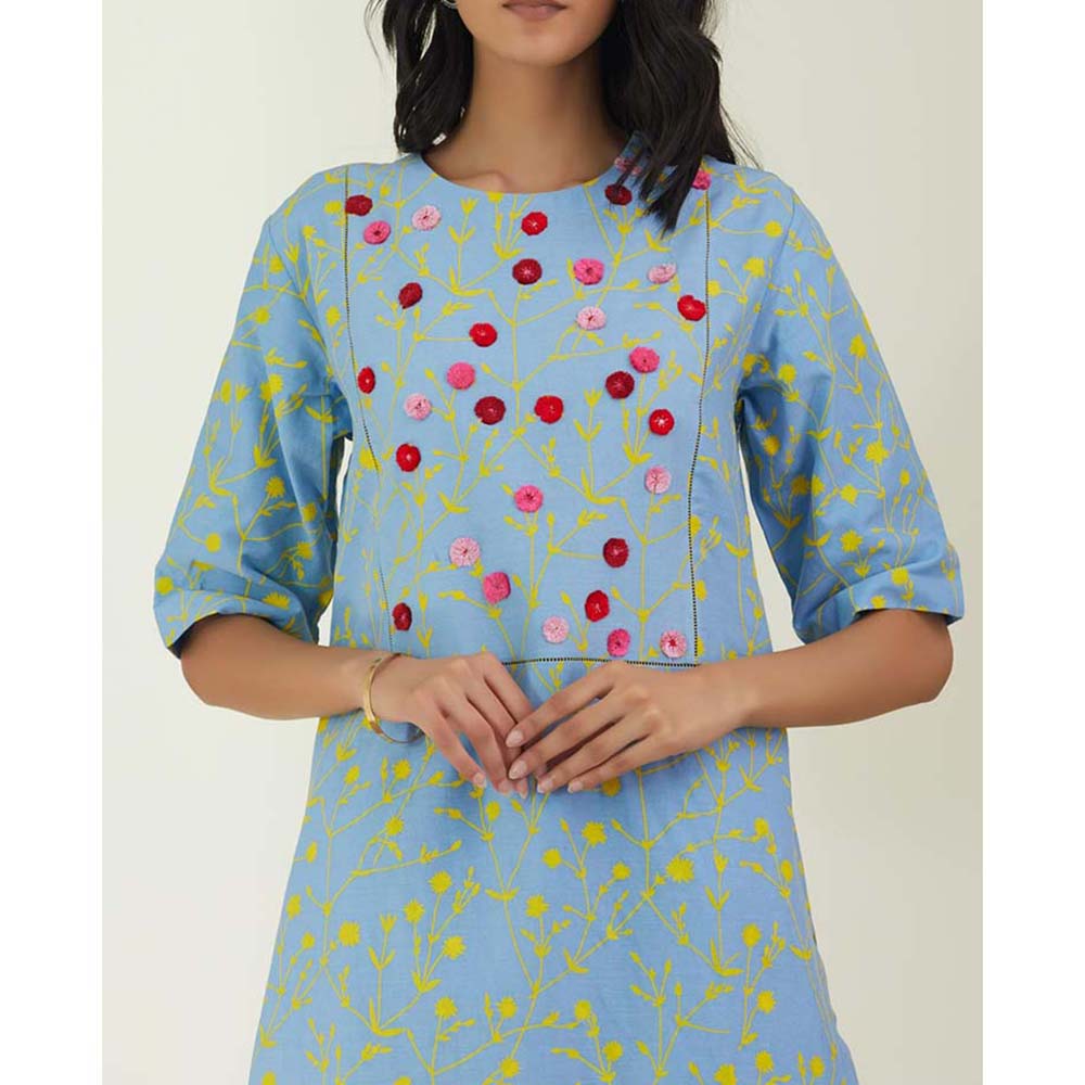 Label Earthen Women Blue Floral Kurta with Pant (Set of 2)