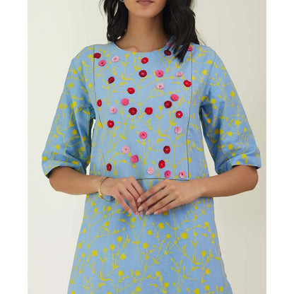 Label Earthen Women Blue Floral Kurta with Pant (Set of 2)