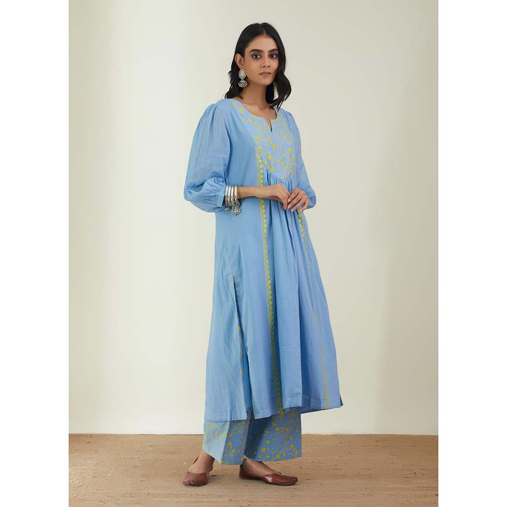 Label Earthen Women Blue Floral Kurta with Pant (Set of 2)