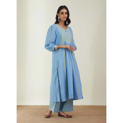 Label Earthen Women Blue Floral Kurta with Pant (Set of 2)