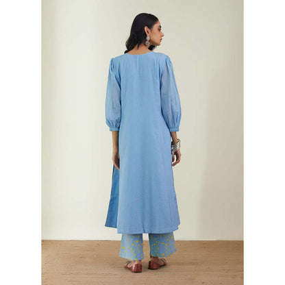 Label Earthen Women Blue Floral Kurta with Pant (Set of 2)