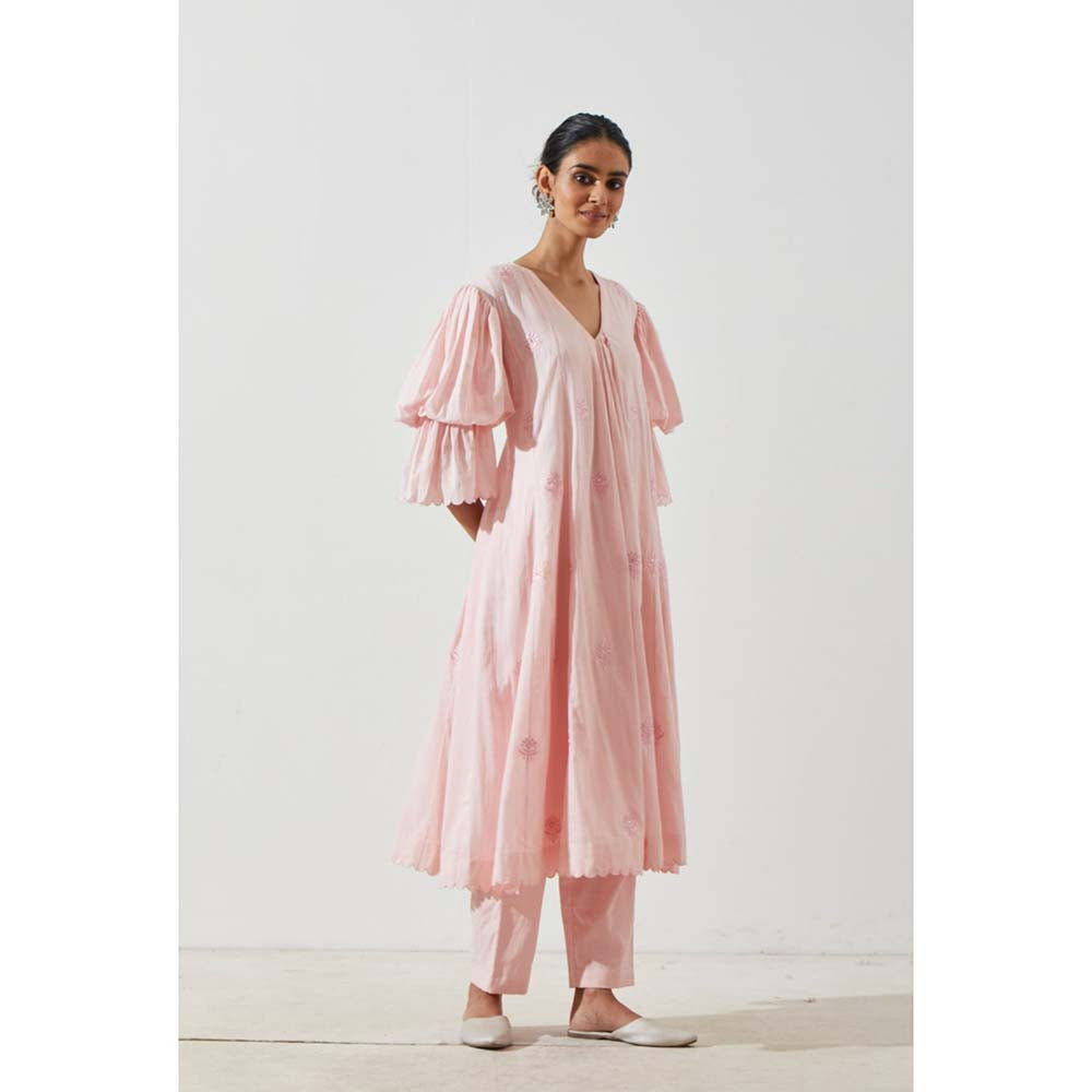 Label Earthen Women Pink Floral Kurta with Pant (Set of 2)