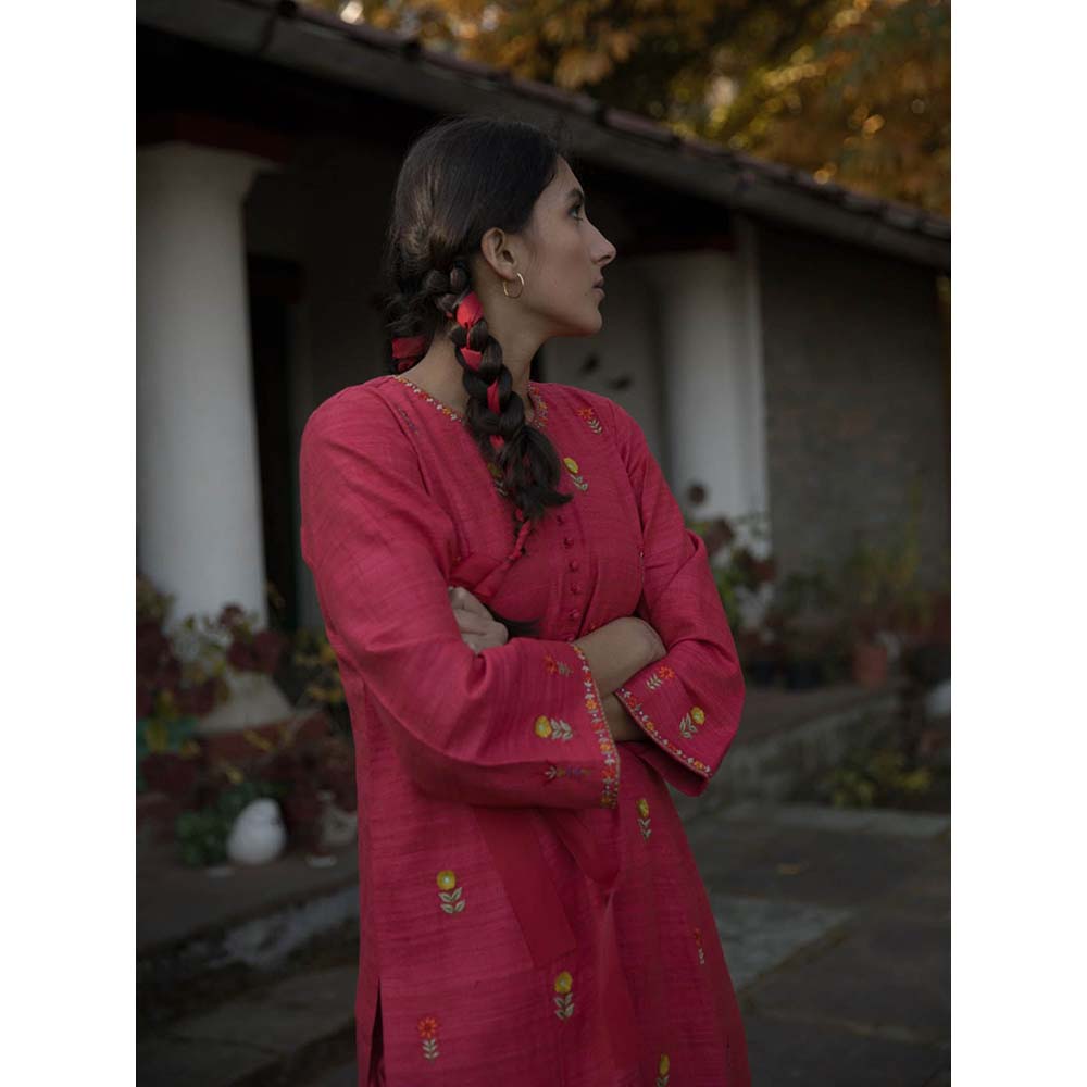 Label Earthen Women Pink Floral Kurta with Pant (Set of 2)