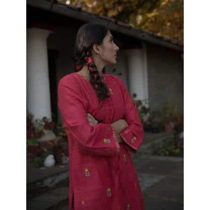 Label Earthen Women Pink Floral Kurta with Pant (Set of 2)