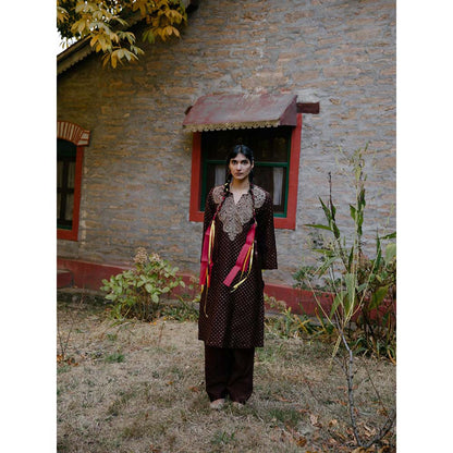 Label Earthen Women Brown Printed Kurta with Pant (Set of 2)